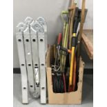 A folding aluminium multi function ladder, garden tools,