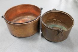 Two antique swing handled copper cooking pots