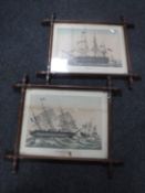 A pair of continental colour engravings depicting ships,