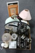 Two boxes of light fittings, table lamps,