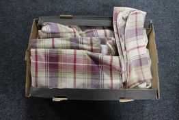 A box containing a pair of Dorma curtains with tie backs together with a further large cream floral