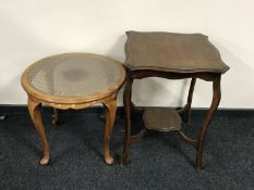 An antique occasional table and a walnut bergere occasional table