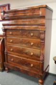 A continental mahogany six drawer chest,
