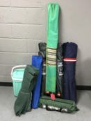 A quantity of camping equipment - cool box, camping chairs, bike cave tent,