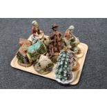 A tray of Lilliput Lane cottage, Naturecraft figures,