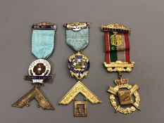 Three silver gilt and enamelled Masonic medals,