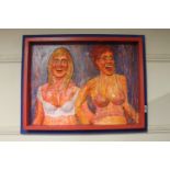 Donald James White : Two women laughing, three-dimensional oil on board,