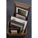 Two boxes of assorted framed prints