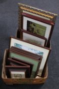 Two boxes of assorted framed prints