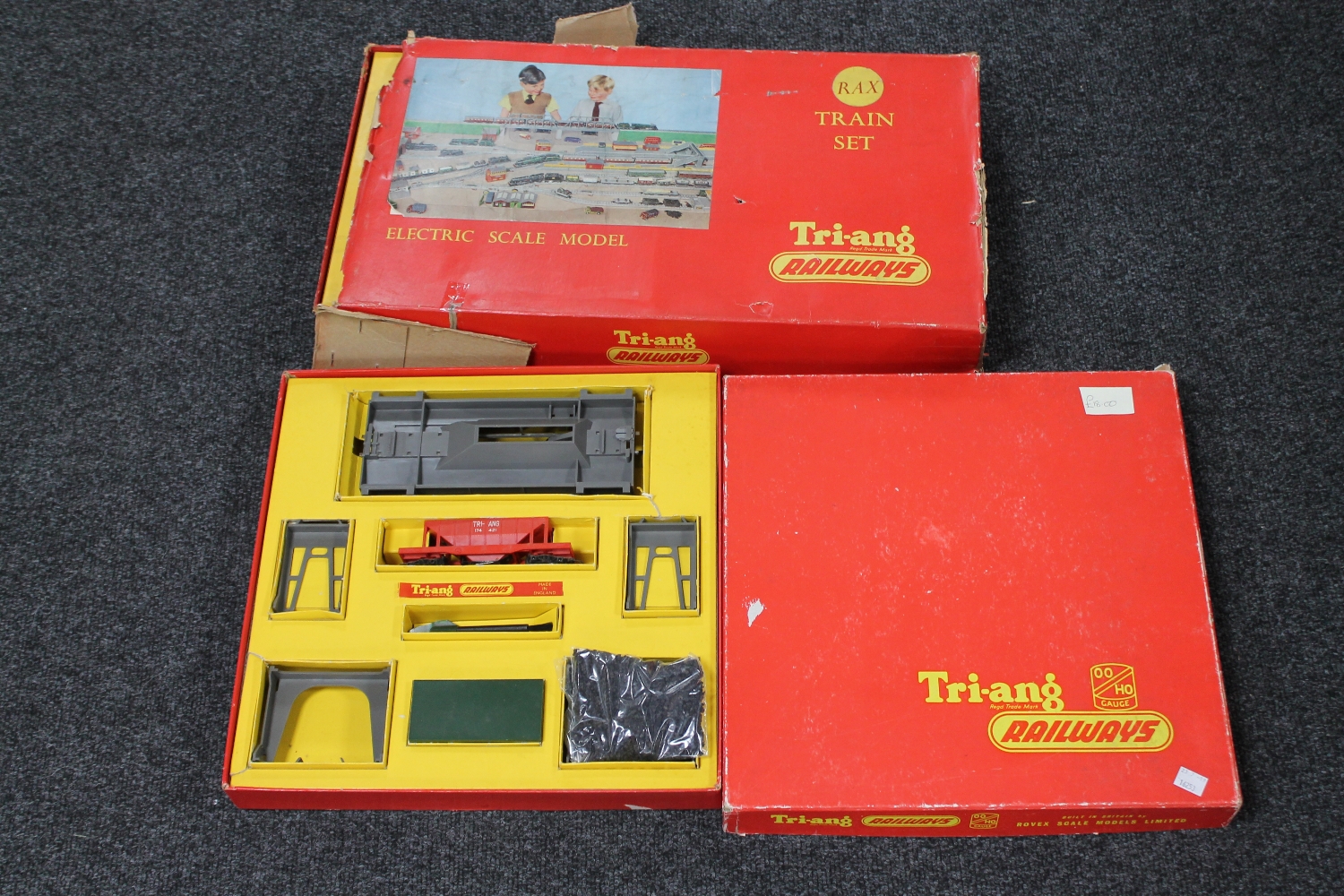 A Tri-ang Railways RAX train set and a boxed Tri-ang Railways Rovex scale model set