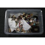 A box of costume jewellery including sterling silver pieces