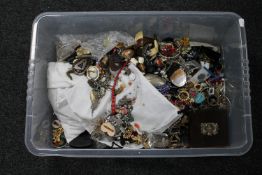 A box of costume jewellery including sterling silver pieces