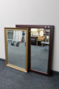 A pair of mahogany framed mirrors and a gilt framed mirror