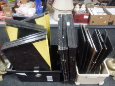 A quantity of wooden folding boards / stands.