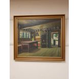 Continental school : a street scene, oil on canvas and Continental school : cottage interior,