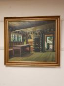 Continental school : a street scene, oil on canvas and Continental school : cottage interior,