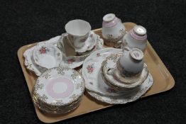 A tray of Regency bone china and Royal Albert Tranquility part tea sets