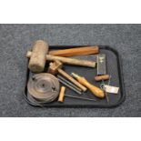 A tray containing antique fishing reel,