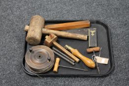 A tray containing antique fishing reel,