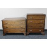 A 1930's oak four drawer chest together with a matching three drawer chest