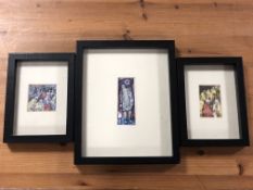 Three framed Christmas cards sent by artist Tom McGuinness,