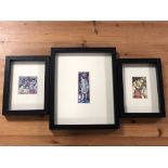 Three framed Christmas cards sent by artist Tom McGuinness,