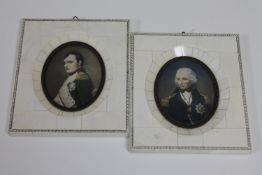 A pair of miniatures of Nelson and Napoleon in bone frames