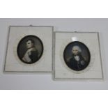 A pair of miniatures of Nelson and Napoleon in bone frames