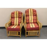 A pair of bamboo and wicker conservatory armchairs