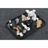 A tray containing twelve Russian Lomonosov animal figures