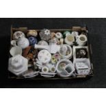 A box of assorted china - Aynsley vases, ginger jars, trinket dishes,