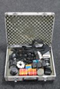 An aluminium case of Ricoh KR-10 Super camera with lens, lenses,