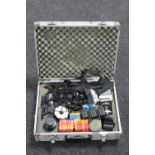 An aluminium case of Ricoh KR-10 Super camera with lens, lenses,