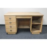 A pine twin pedestal writing desk