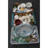 Three boxes of assorted china, glass ware,
