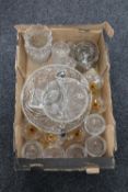 A box of assorted drinking glasses, lead crystal water jug,