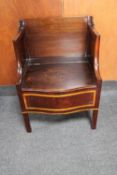 A Victorian inlaid mahogany commode seat