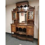 A late Victorian inlaid rosewood mirror back sideboard,