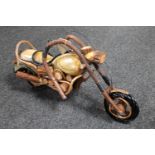 A hand built wooden model of a motor bike