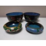 Two cloisonne finger bowls and two cloisonne ashtrays