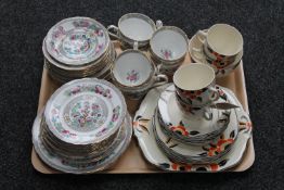 Eighteen pieces of Art Deco tea china and thirty-four pieces of Aynsley Indian Tree china