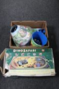 A box of Dinosafari electric train set and a box of Thomas the Tank Engine bedroom accessories