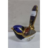 A Royal Crown Derby wren paperweight with gold stopper