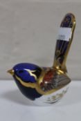 A Royal Crown Derby wren paperweight with gold stopper