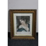 An antique gilt framed print of a lady
