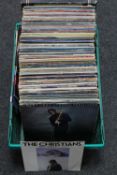 A crate of vinyl LP records - pop and rock including Neil Young, Ian Hunter,