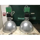 Two fawn industrial halogen light fittings