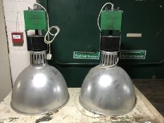 Two fawn industrial halogen light fittings