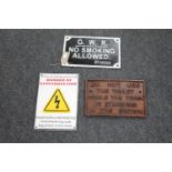 Three railway safety notices - danger of electrocution,