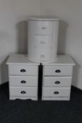 Three painted three drawer chests